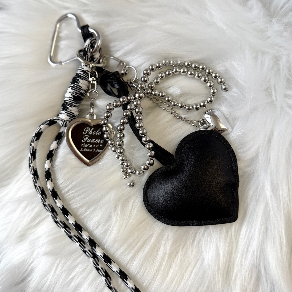 Black and Silver Heart shaped Keychain NEW